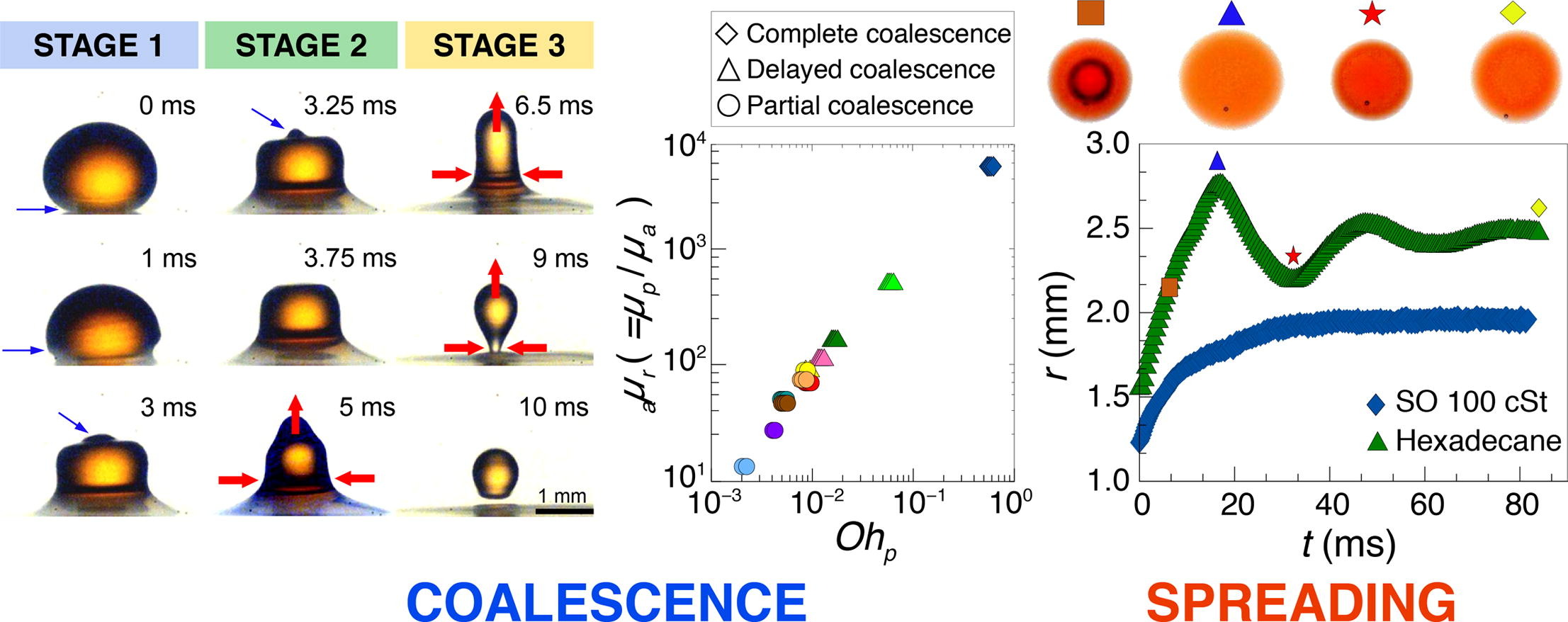 Oil drop spreading during spills